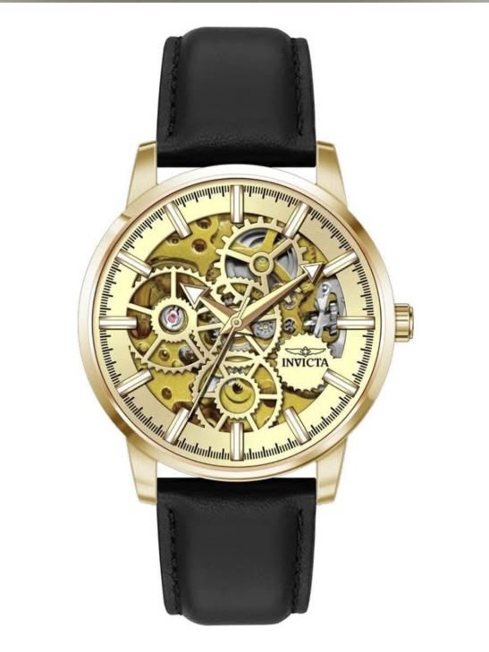 Invicta Objet D Art Mechanical Mens Skeleton Dial Watch with Black Strap 45mm